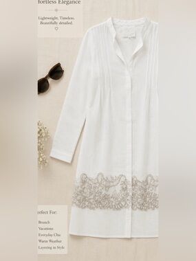 Temptation PositanoWhite Embroidered Linen Tunic Shirt - women NWOT